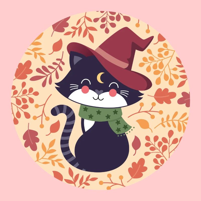 schwarze Katze mit Herbstmuster