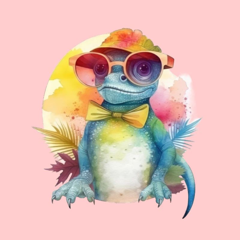 Colorful cool lizard dragon with sunglasses