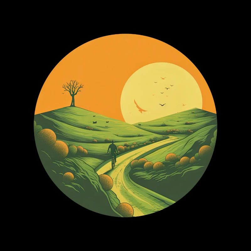 Cyclist uphill at sunset