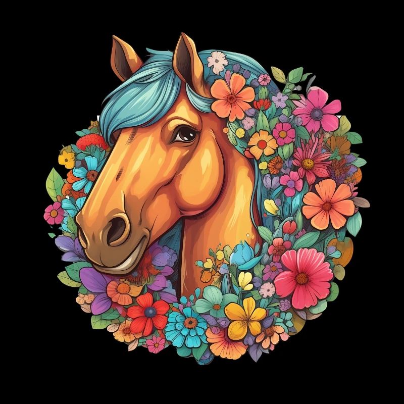 Joli visage de cheval dans la mer de fleurs
