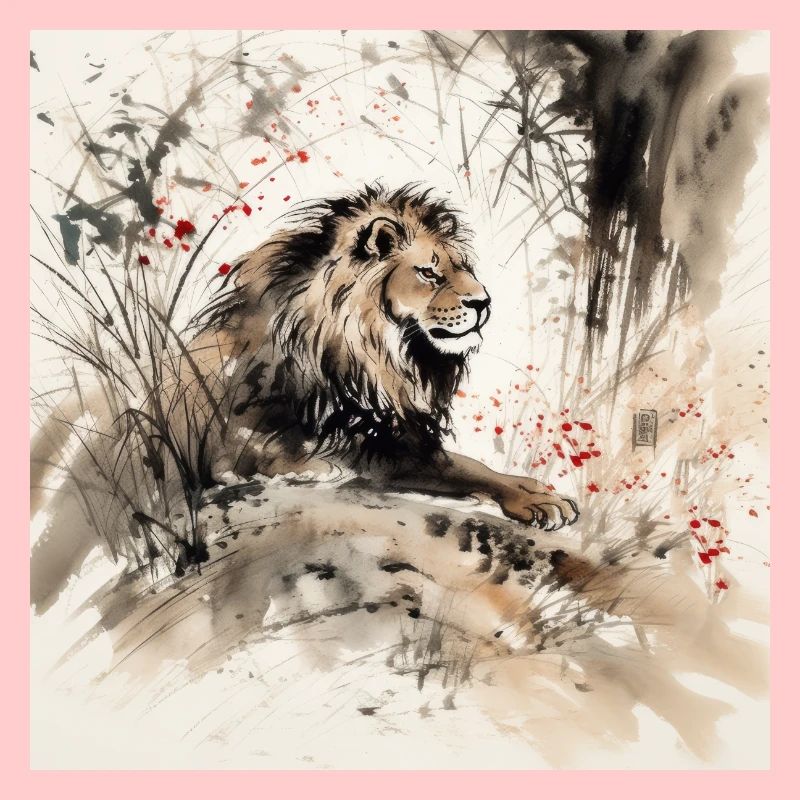 Aquarell-Illustration eines Löwen im Dschungel