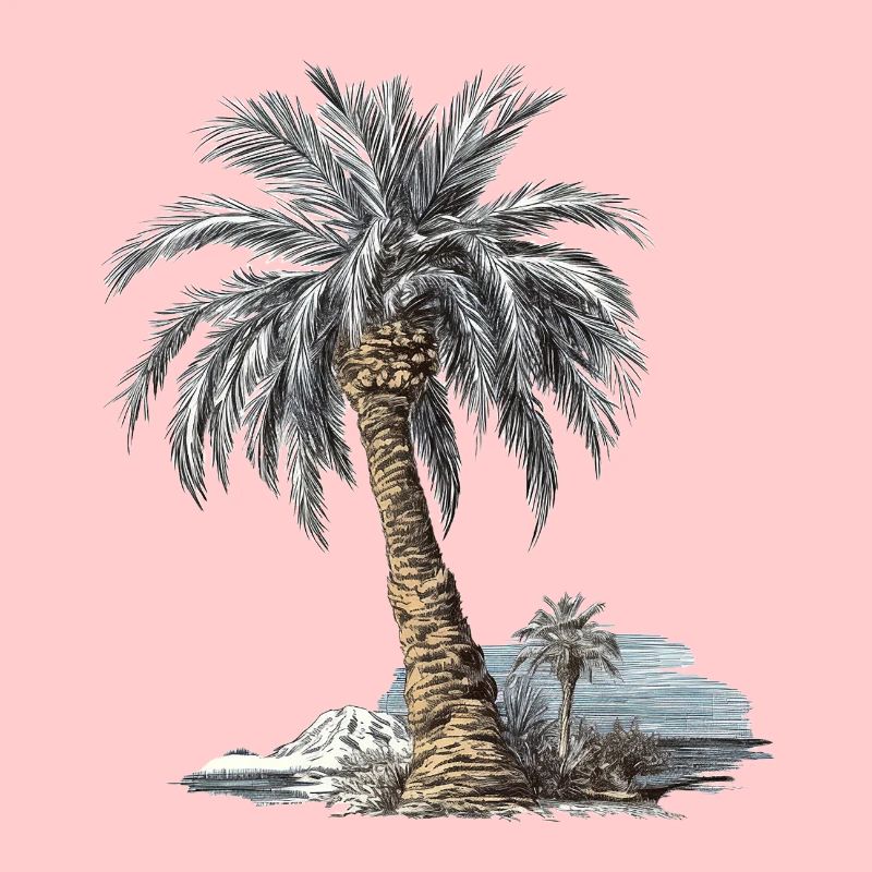 Picturesque date palm tree on a tropical beach