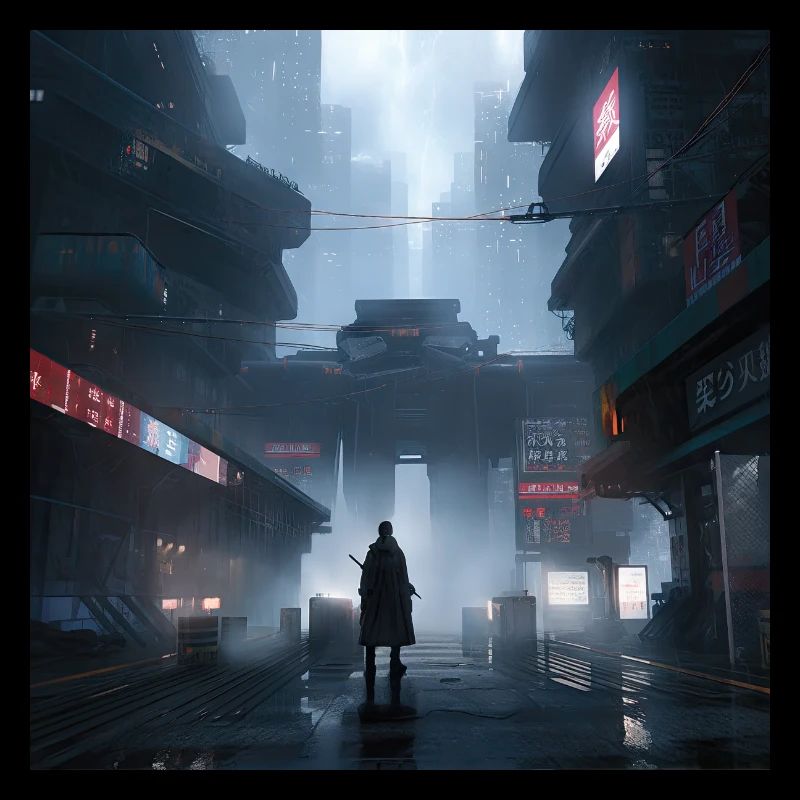 Shadow Ronin: Samurai Silhouette in a Rainy