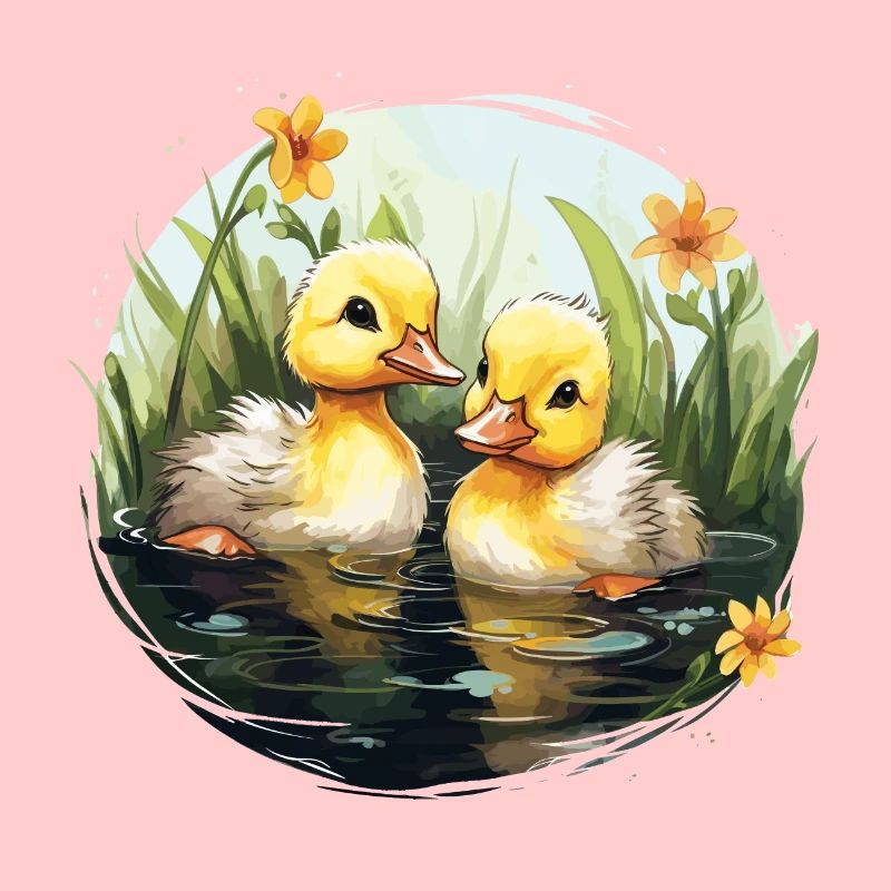 Deux mignons bébés canards dans l’étang