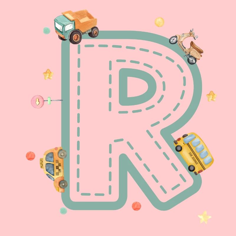 Letter r vehicle - personalized child gift
