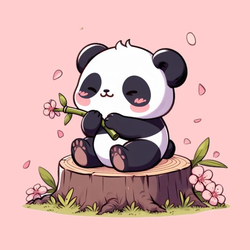 Panda on tree stump