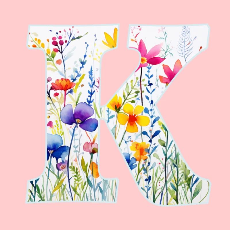 Buchstabe K, Monogramm, Blumenmuster
