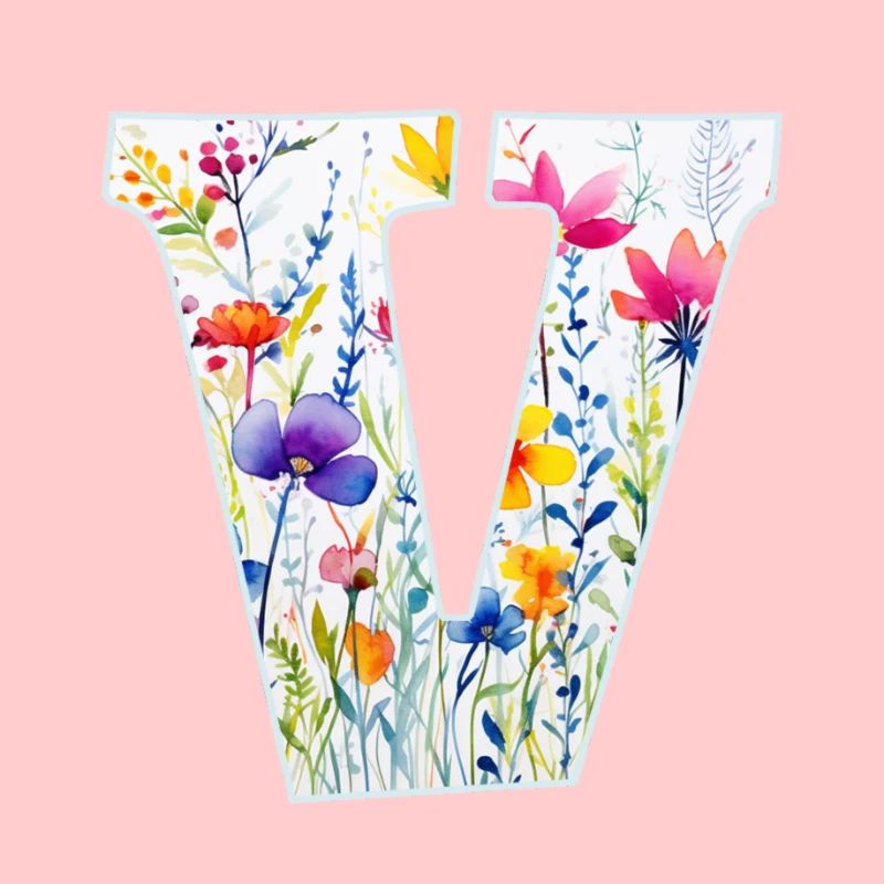 Buchstabe V, Monogramm, Blumenmuster