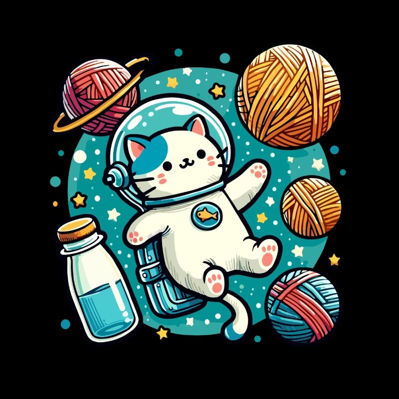 Cute Astronaut Space Kitty Amidst Yarn Planets