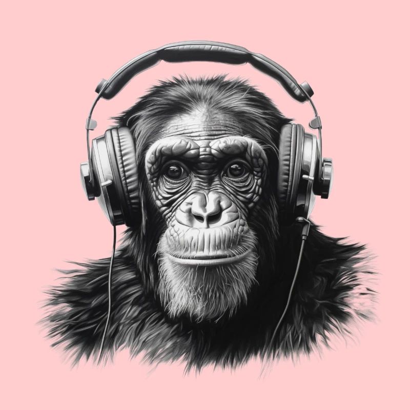 Schimpanse mit Kopfhörern