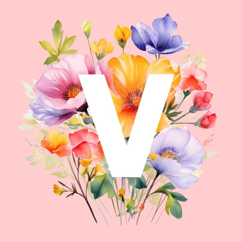 V Monogramm , bunter Blumenstrauss