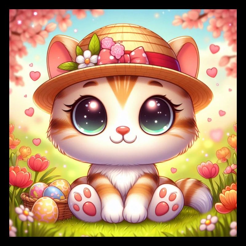 Chaton mignon au printemps avec chapeau de fleur