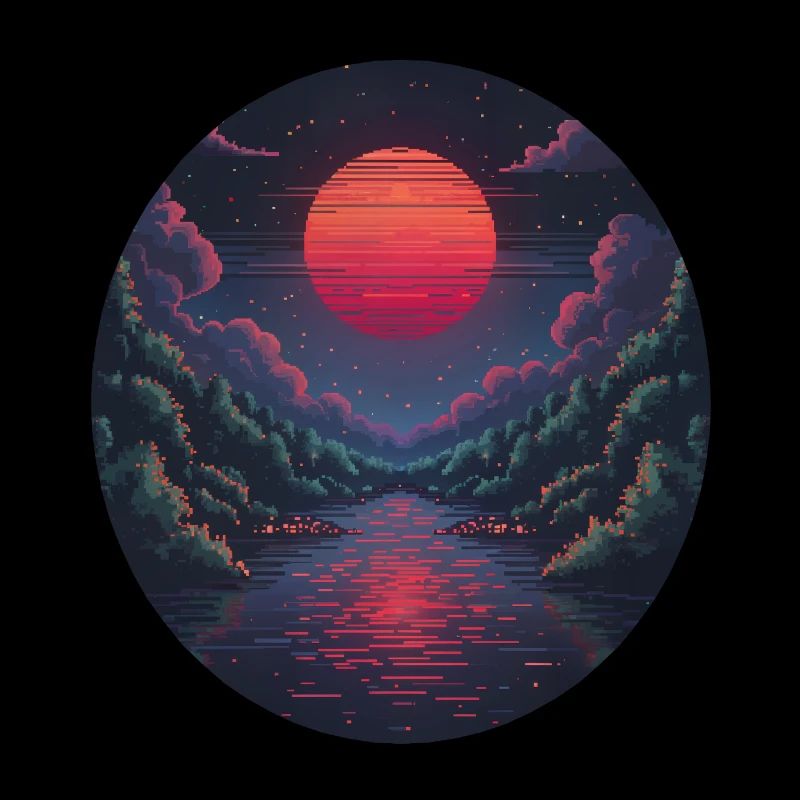 Coucher de soleil pixel sur l’eau