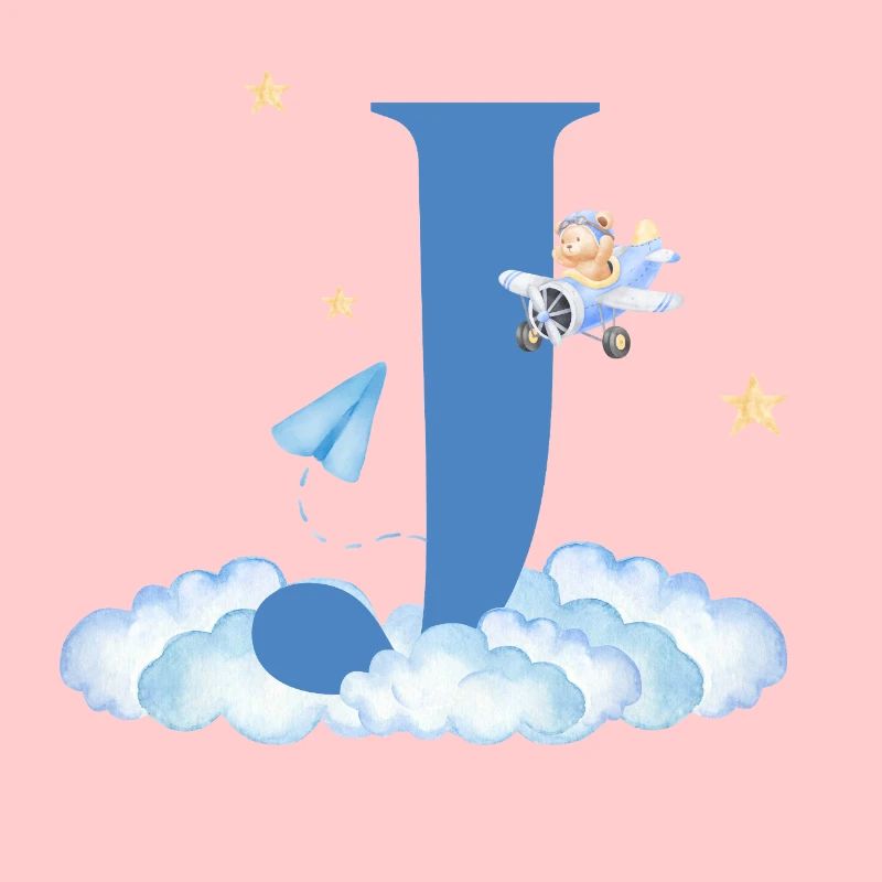 Letter j Blue Clouds Airplane Child
