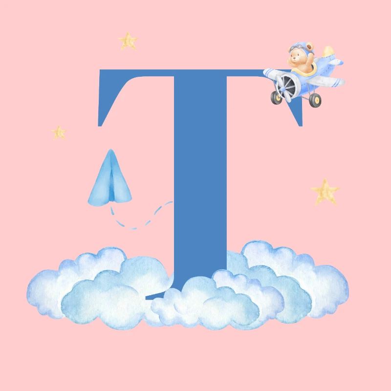 Letter t Blue Clouds Airplane Child