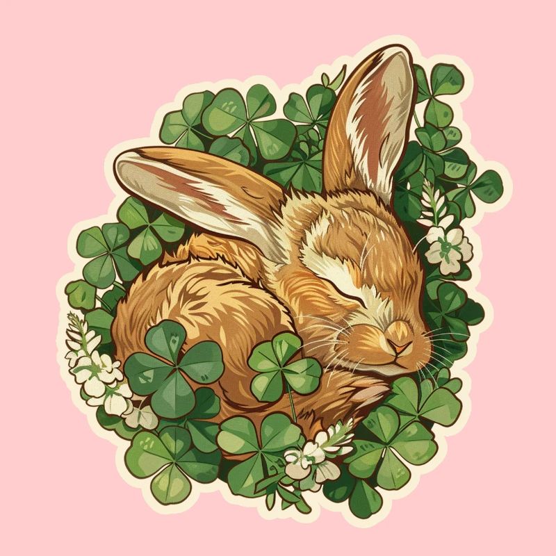Sleeping bunny in clover Easter motif