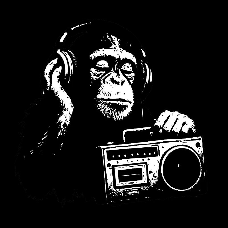 Singe avec magnétophone à cassette