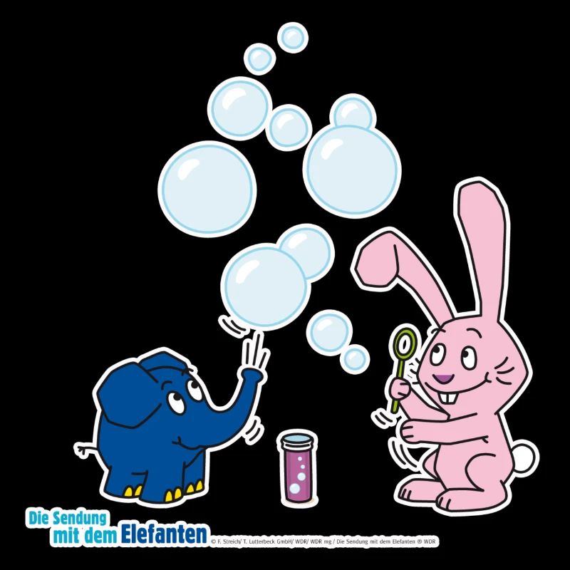 Der Elefant und der Hase machen Seifenblasen