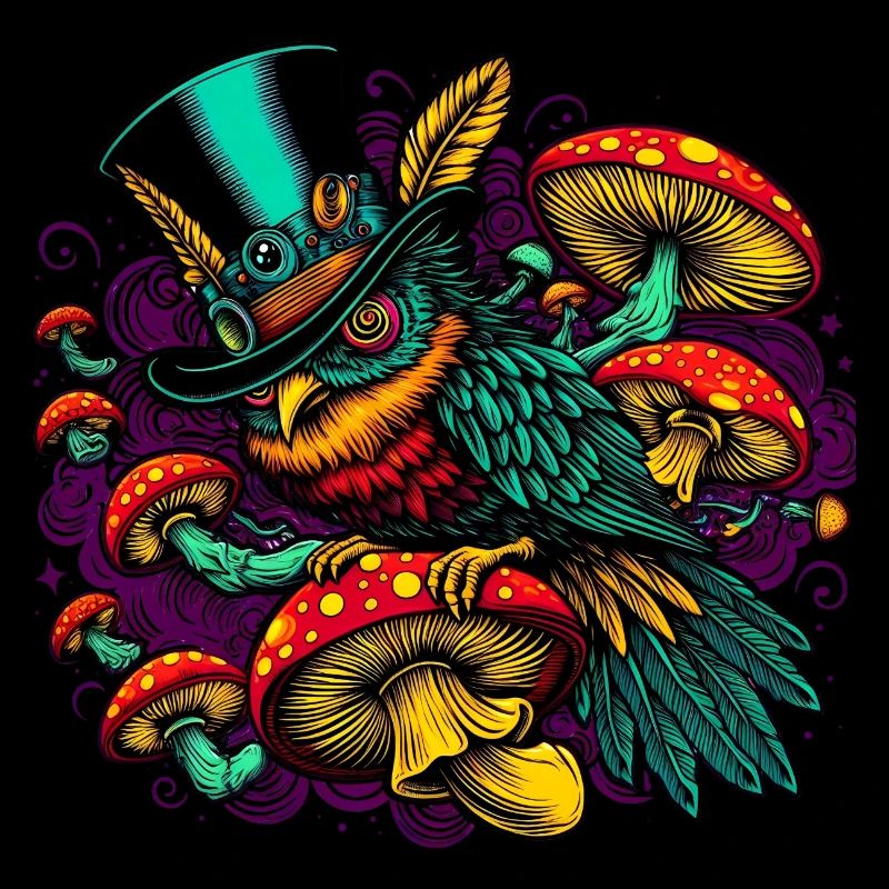 Bunte Eule mit Zylinderhut