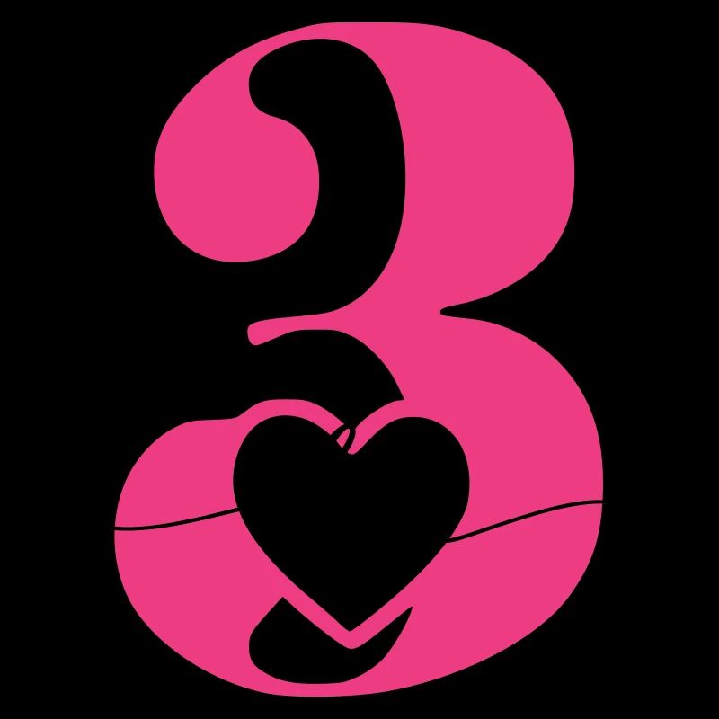 Digit Three 3 with Heart