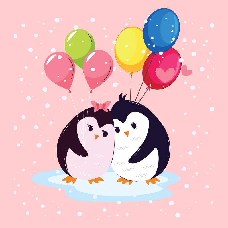 Pingouins avec ballons