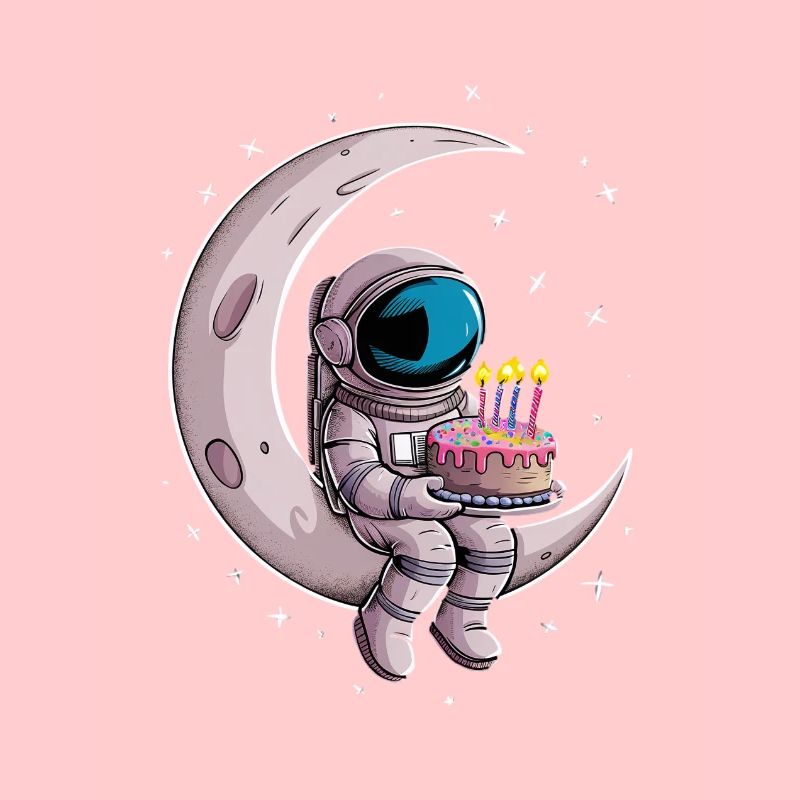 Astronaut celebrates with cake on the moon