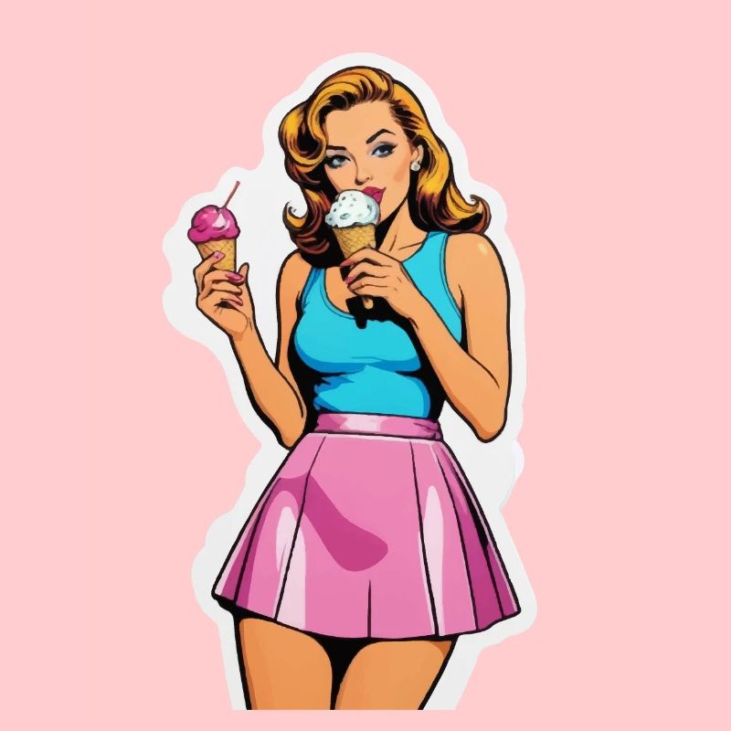 Fille rétro mangeant de la crème glacée