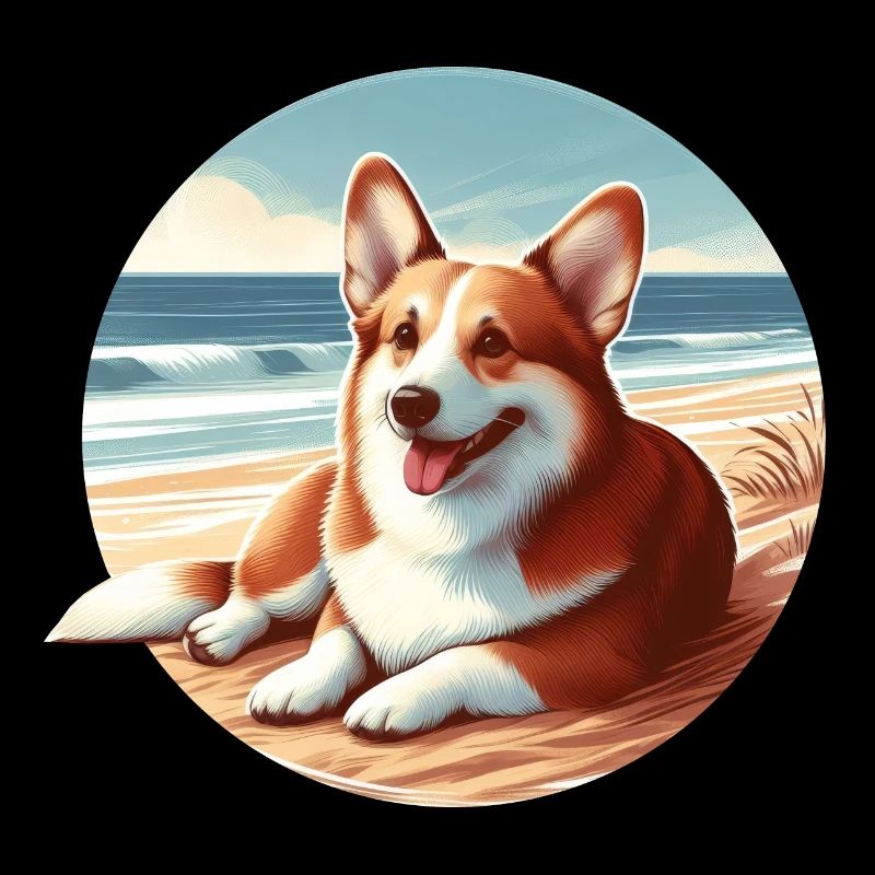 Welsh Corgi am Strand Zeichnung