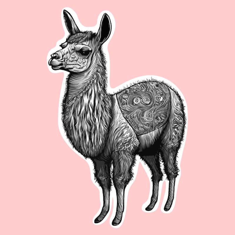 Black and White Llama Drawing with Patterns
