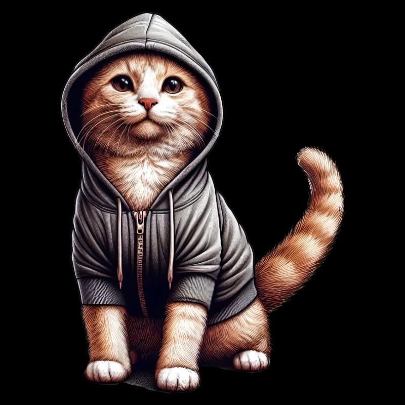 Katze trägt Kapuzenpullover