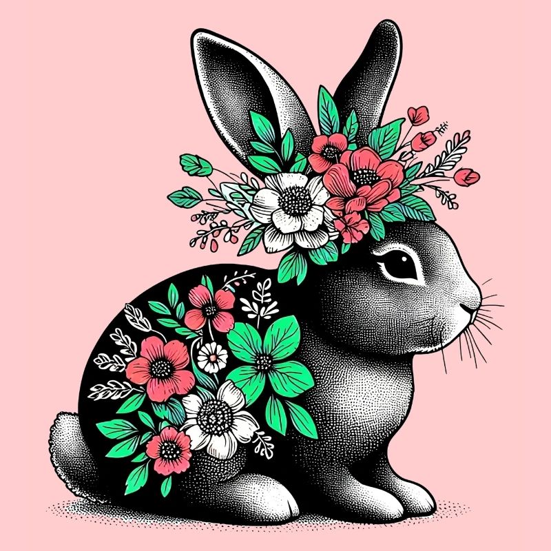 Lapin aux fleurs