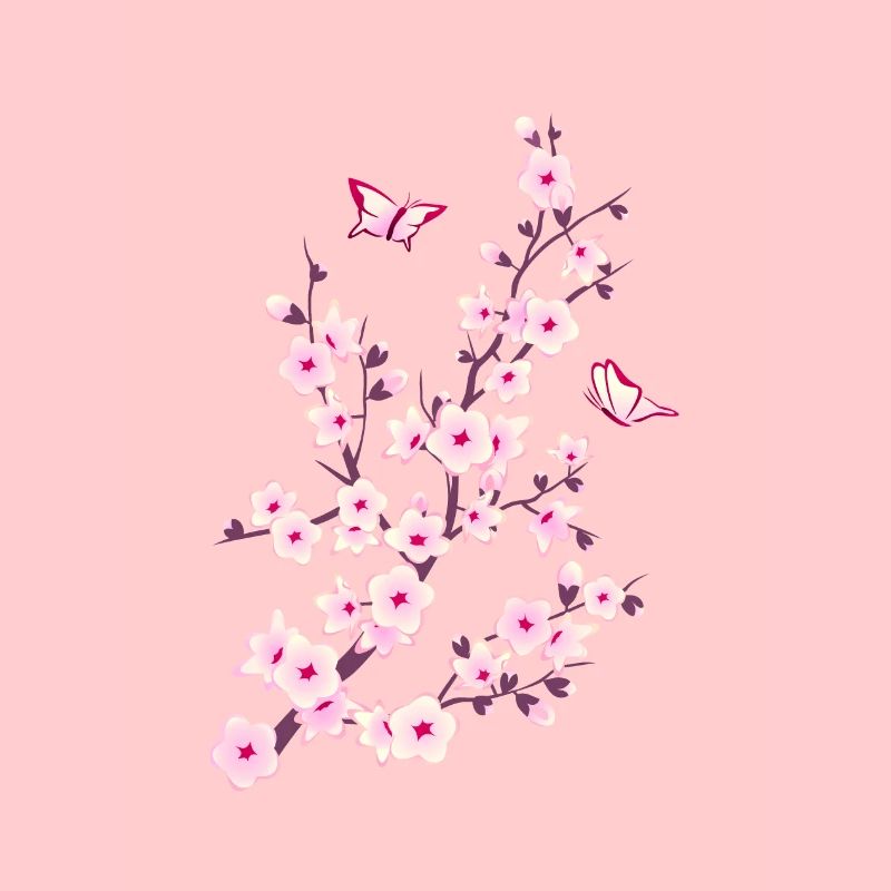 Branche de fleur de cerisier avec papillons