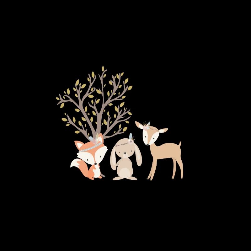 Forest animals boho with Indian fox, deer and hare