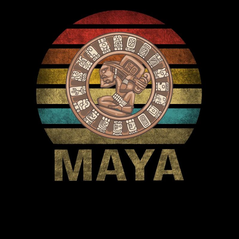 Mayan Calender Maya Itzamna Retro Sunset