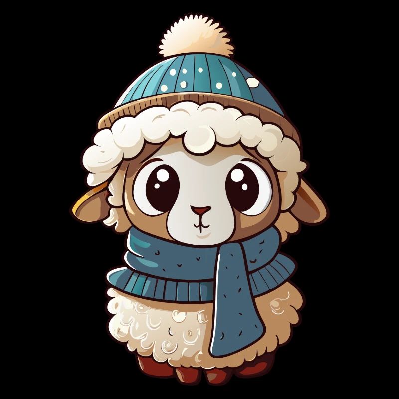 Mouton mignon avec écharpe et chapeau à pompon.