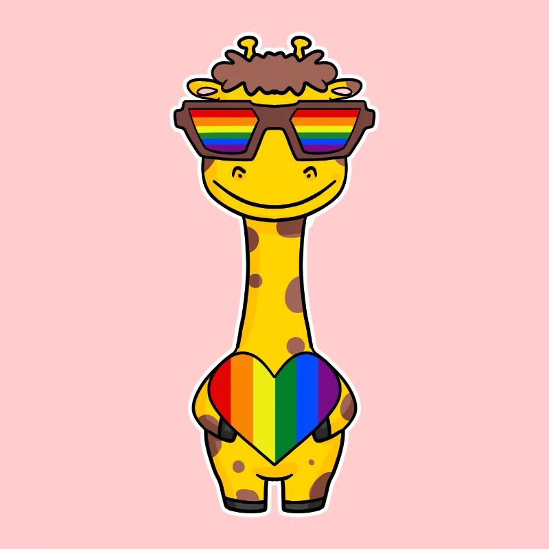 Regenbogen - Giraffe mit Brille und Herz