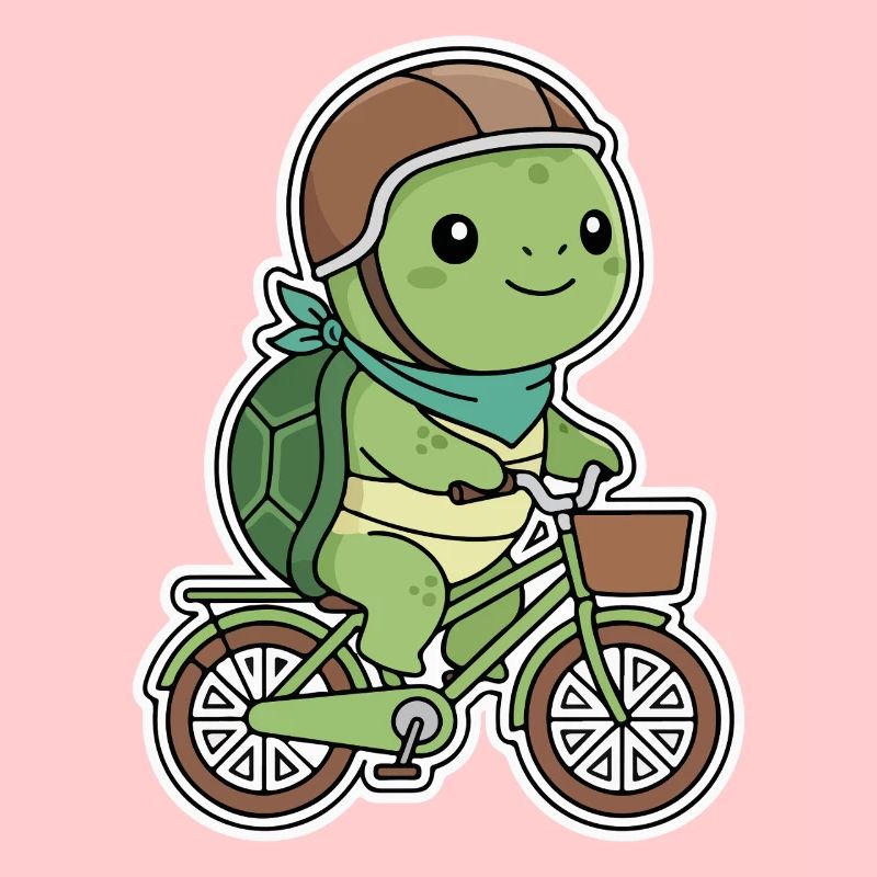 Green turtle on bicycle