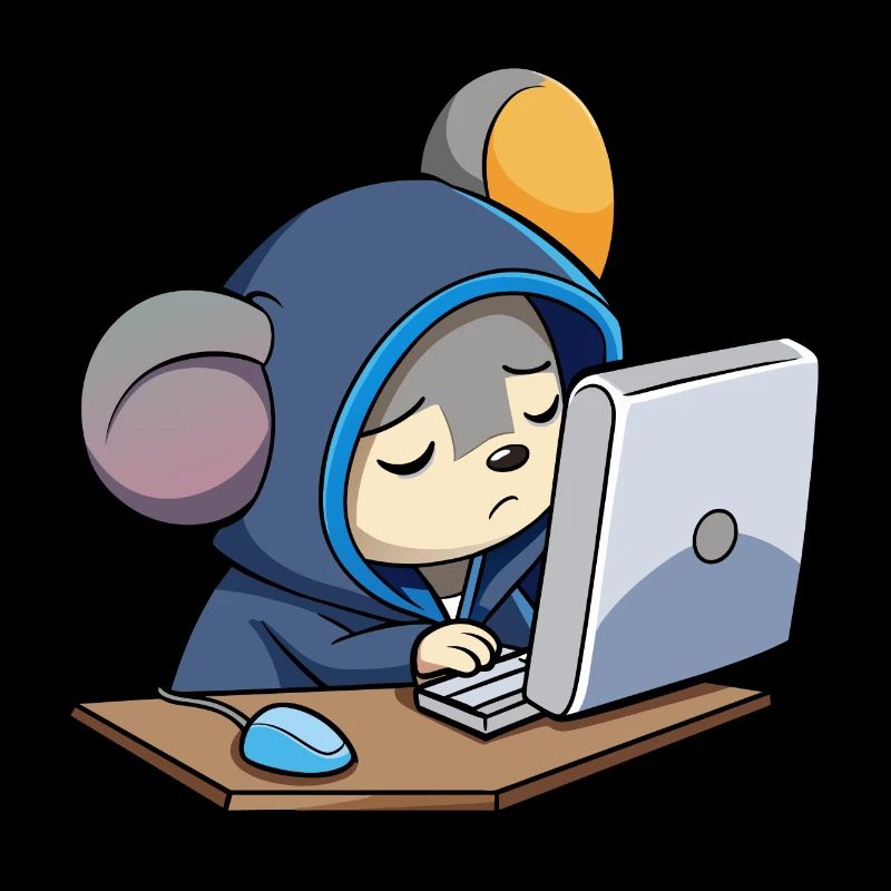 Une souris pirate mignonne dort dans un sweat à capuche devant le PC