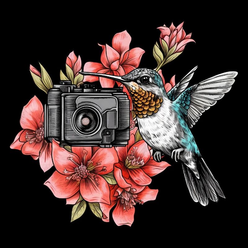 Hummingbird in bloom with camera