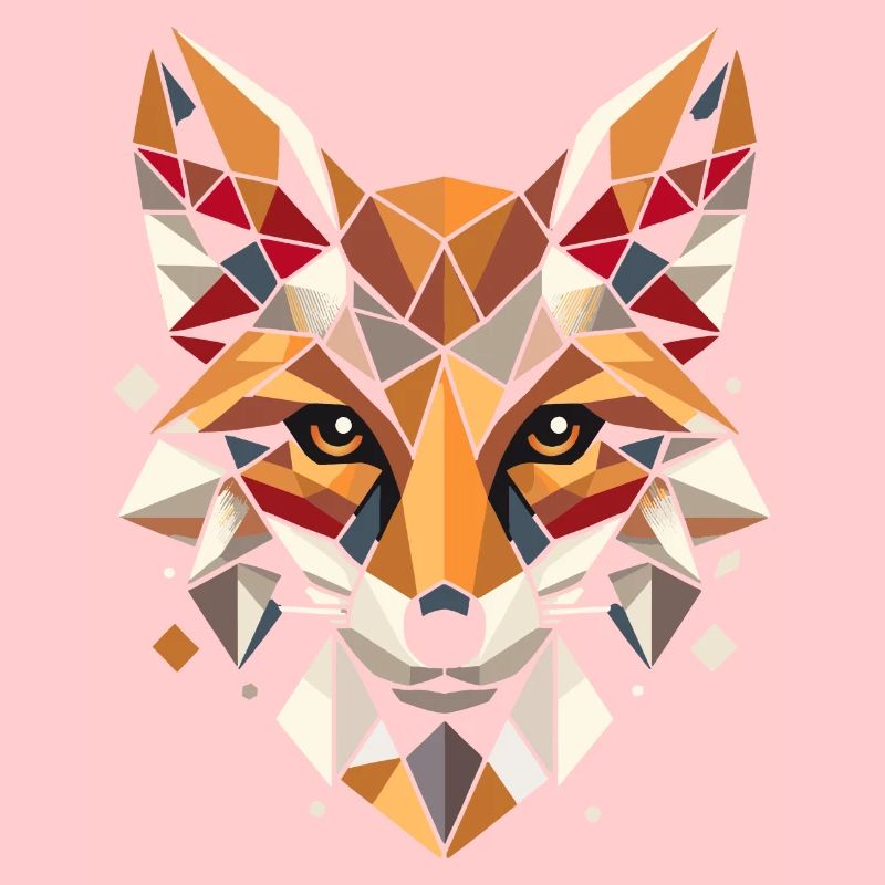 Colorful, geometric fox head polygon motif