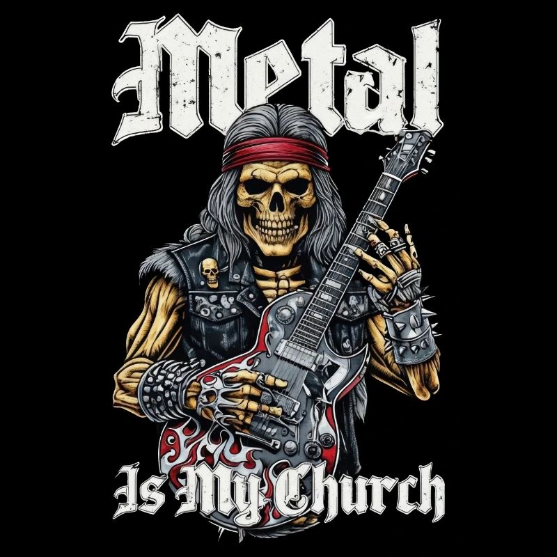 Rocking Metalhead Skeleton with Guitar