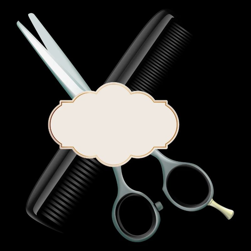 Ciseaux de coiffure avec peigne et étiquette