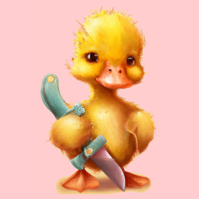 Ente hält ein Messer lustig