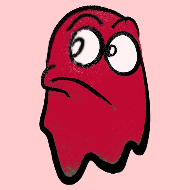 Funny grim-looking ghost in red