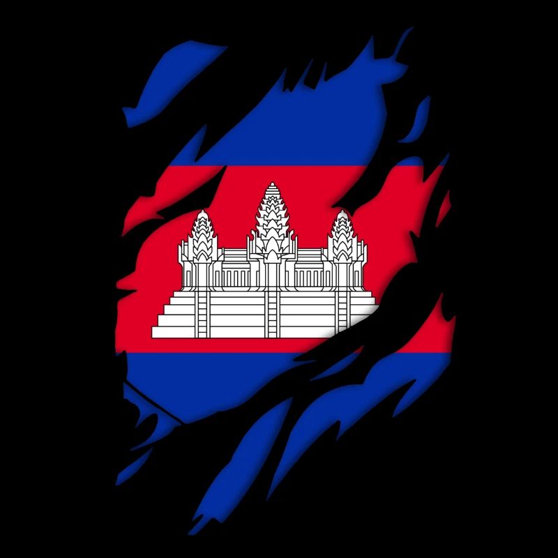 Cambodia flag torn motif