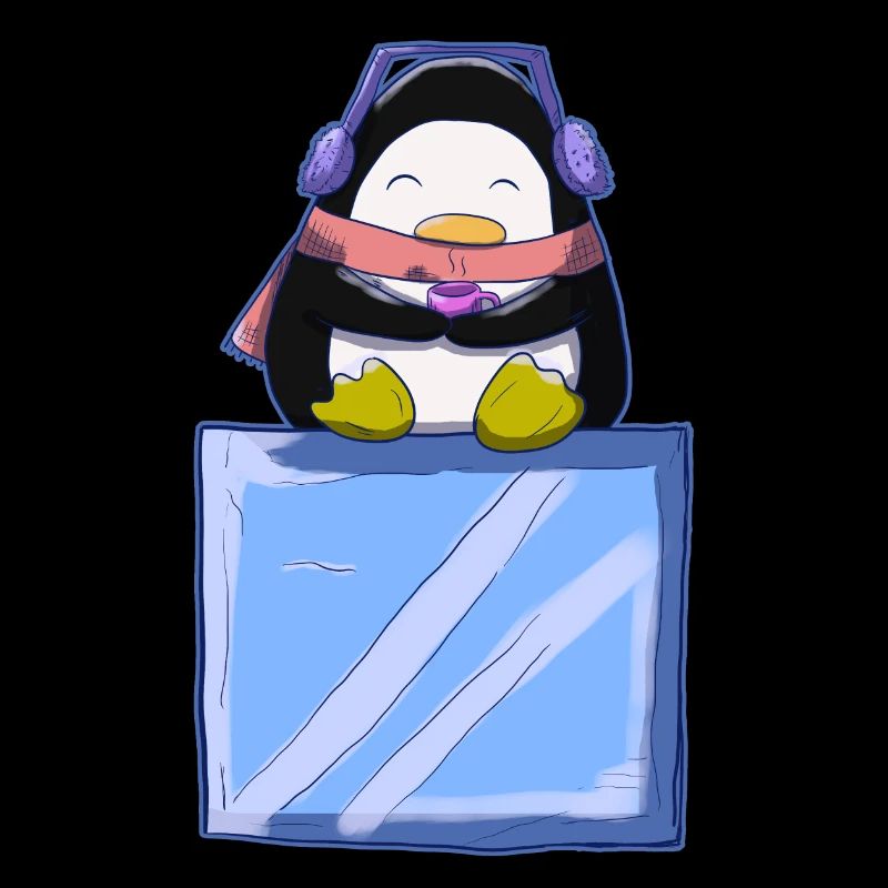Niedlicher Pinguin mit Eiswürfel