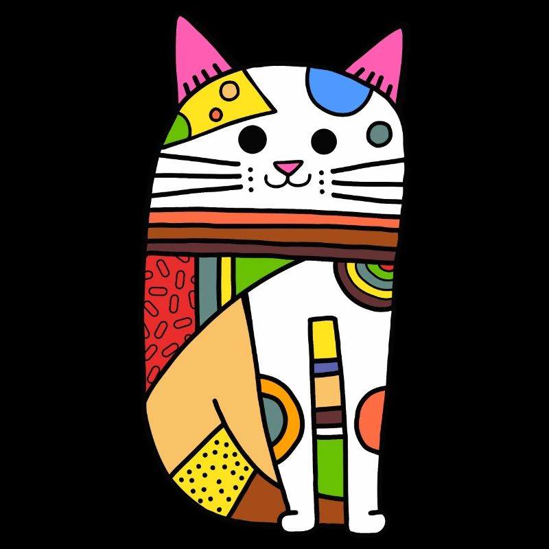 Colorful Geometric Patchwork Cat Doodle