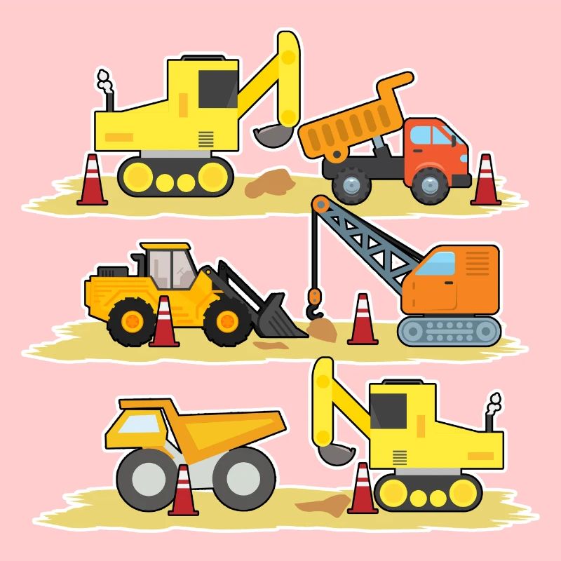 Excavatrice Chantier de construction Ouvrier de construction Camion de construction I Cadeau