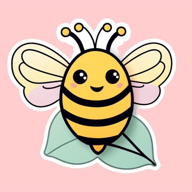 Cute happy bee on a leaf