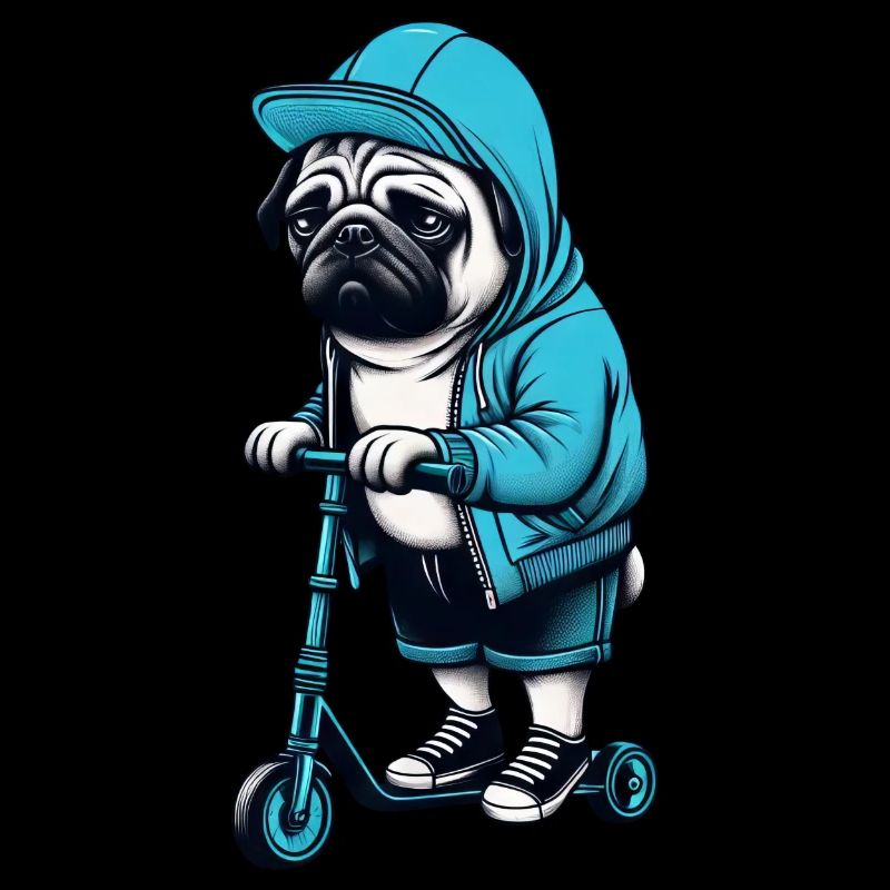 Carlin drôle sur Scooter Comic Cartoon Cool Dog